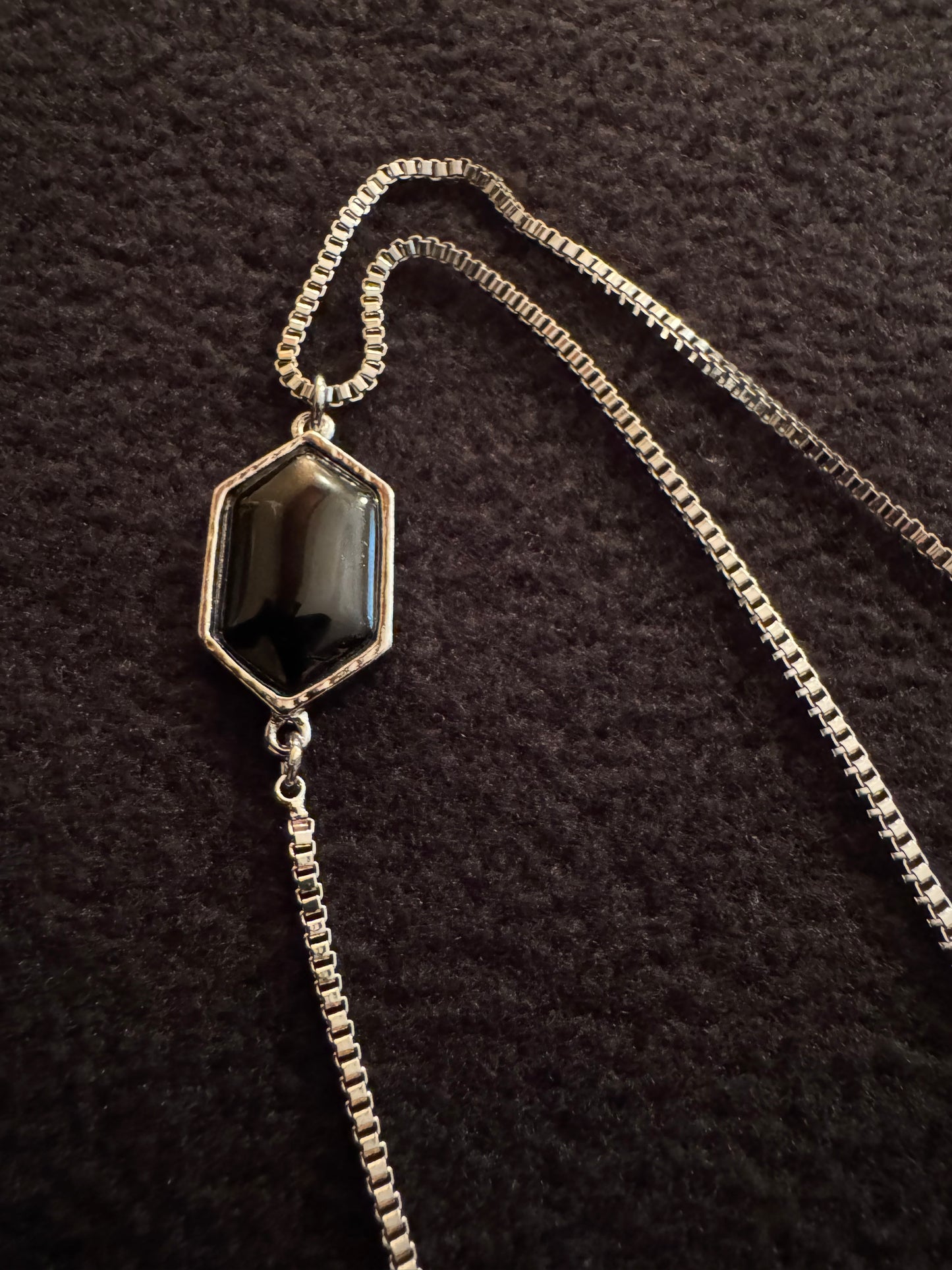 Signed White House Black Market 18" Silver-Tone Lariat Necklace with Black Stone Accents