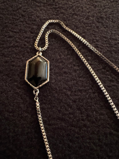 Signed White House Black Market 18" Silver-Tone Lariat Necklace with Black Stone Accents