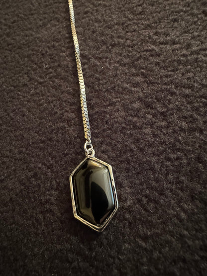 Signed White House Black Market 18" Silver-Tone Lariat Necklace with Black Stone Accents