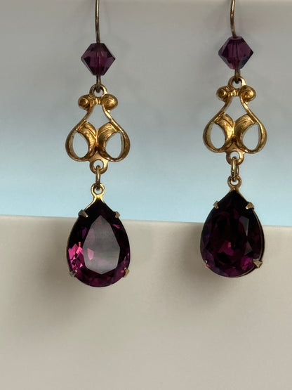 Vintage Elegant Purple Crystal Drop Earrings