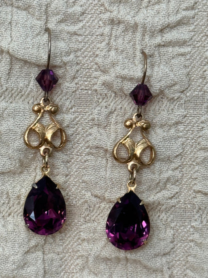 Vintage Elegant Purple Crystal Drop Earrings