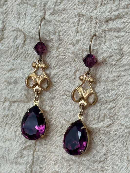 Vintage Elegant Purple Crystal Drop Earrings