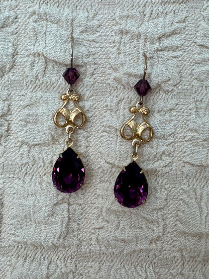 Vintage Elegant Purple Crystal Drop Earrings