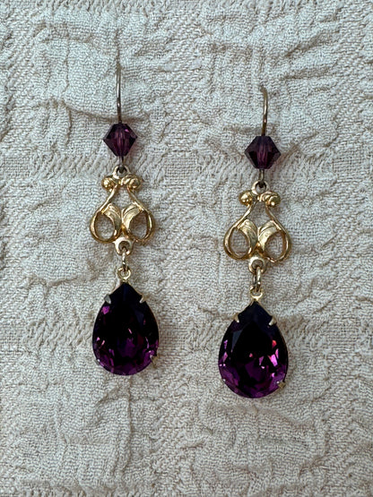Vintage Elegant Purple Crystal Drop Earrings