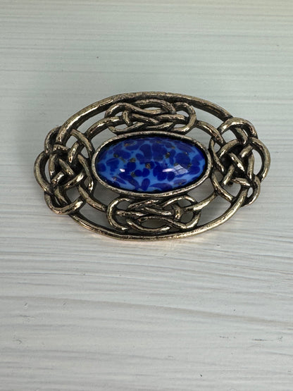 Vintage Signed Miracle Celtic Revival Blue Faux Lapis Brooch
