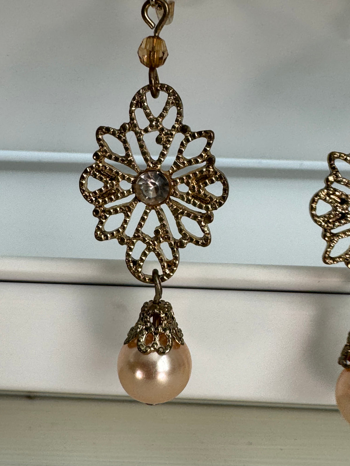 Vintage Elegance Filigree Pearl Dangle Earrings