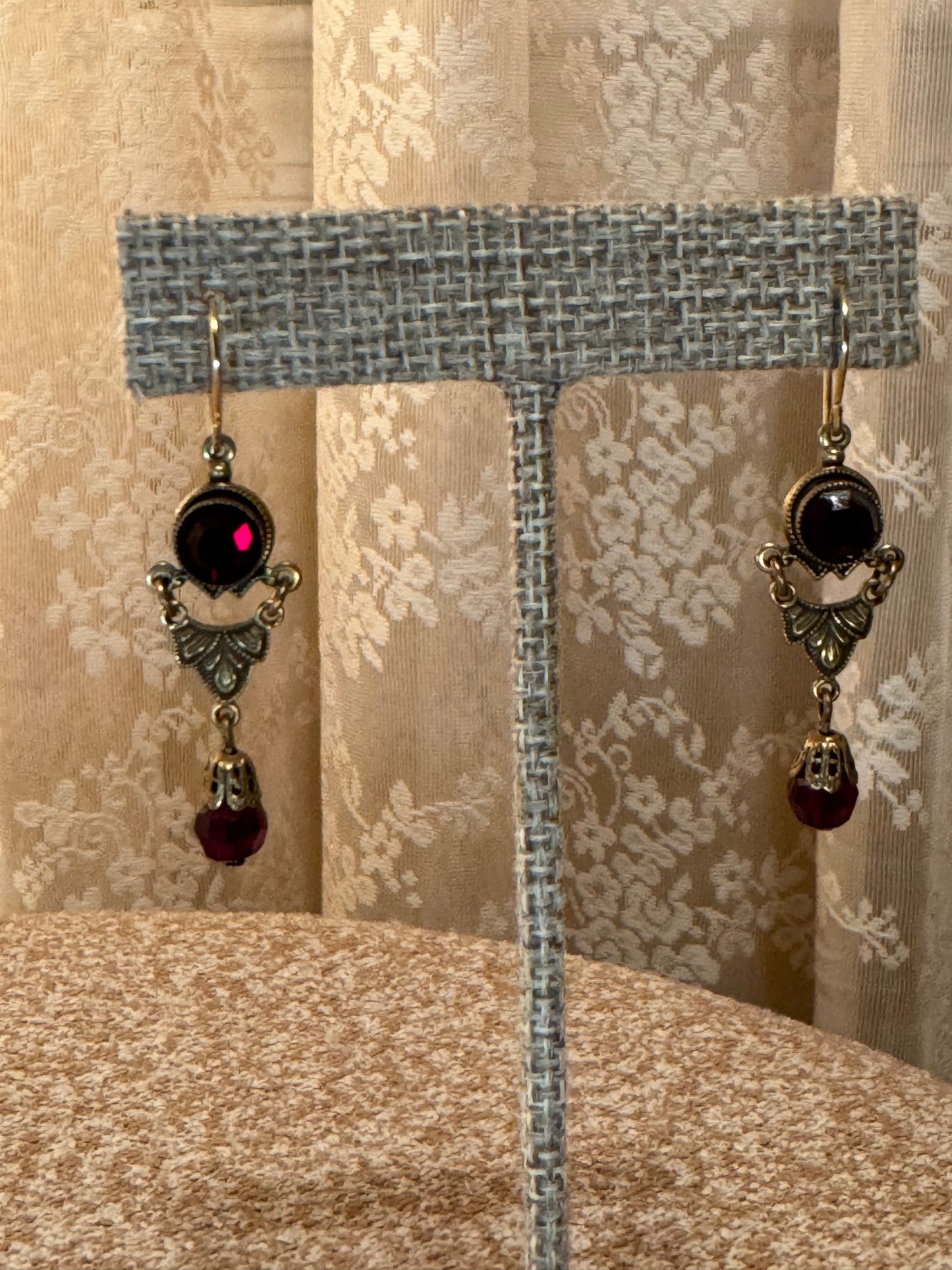 Alison Faye Vintage-Inspired Red Dangle Earrings – Romantic Filigree Design