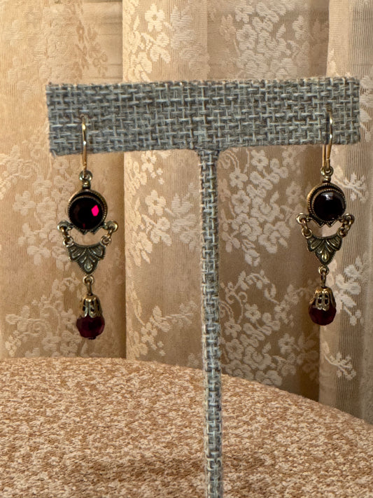 Alison Faye Vintage-Inspired Red Dangle Earrings – Romantic Filigree Design