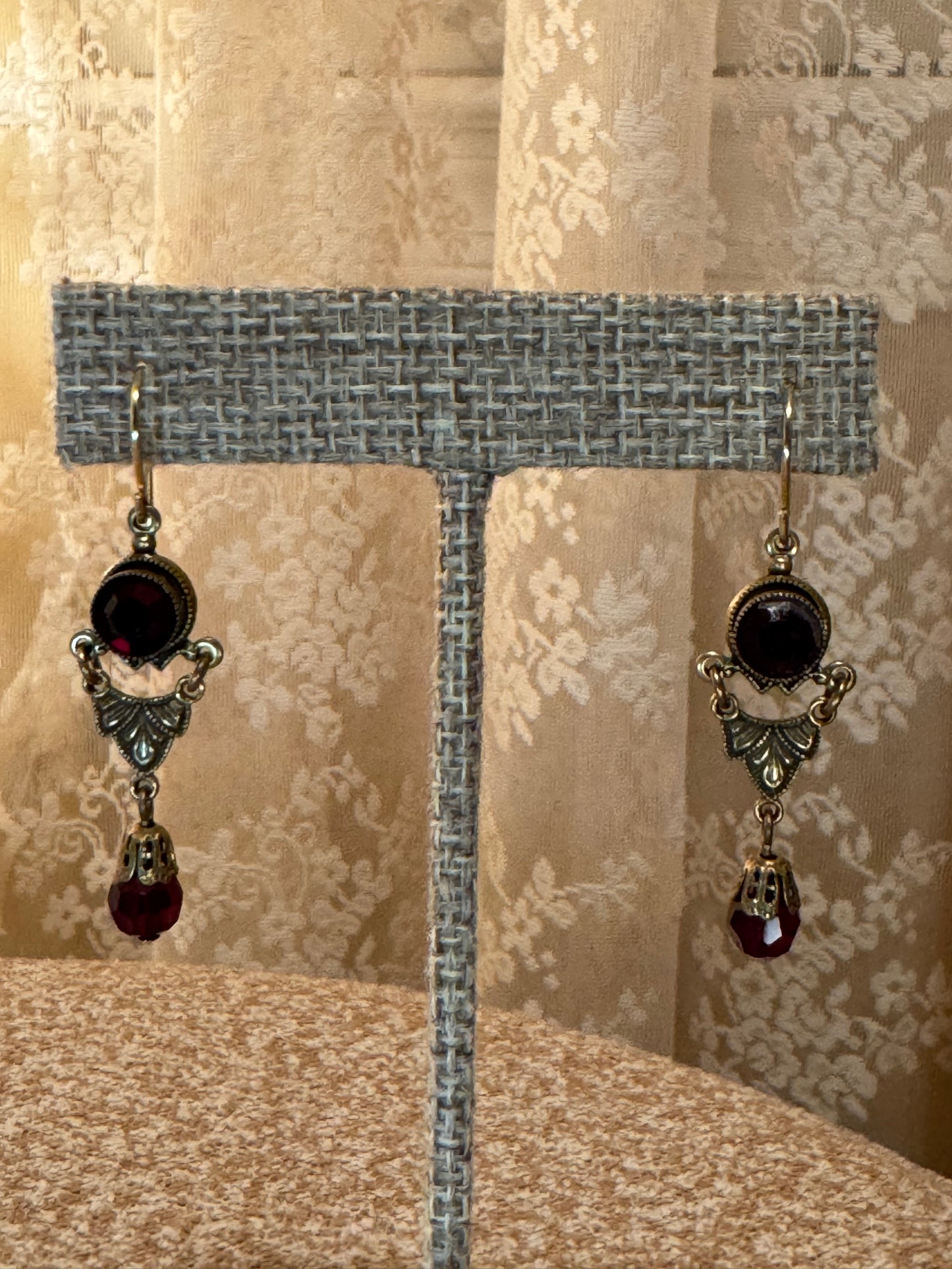 Alison Faye Vintage-Inspired Red Dangle Earrings – Romantic Filigree Design