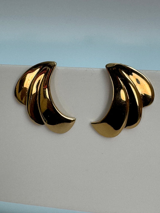 Signed Trifari Vintage Gold Tone Clip Earrings