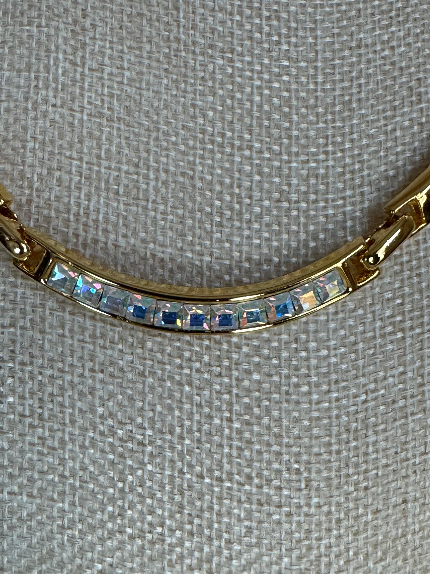 Vintage Gold-Tone Curved Panel Necklace with Square Aurora Borealis Crystals – Glam Sparkle