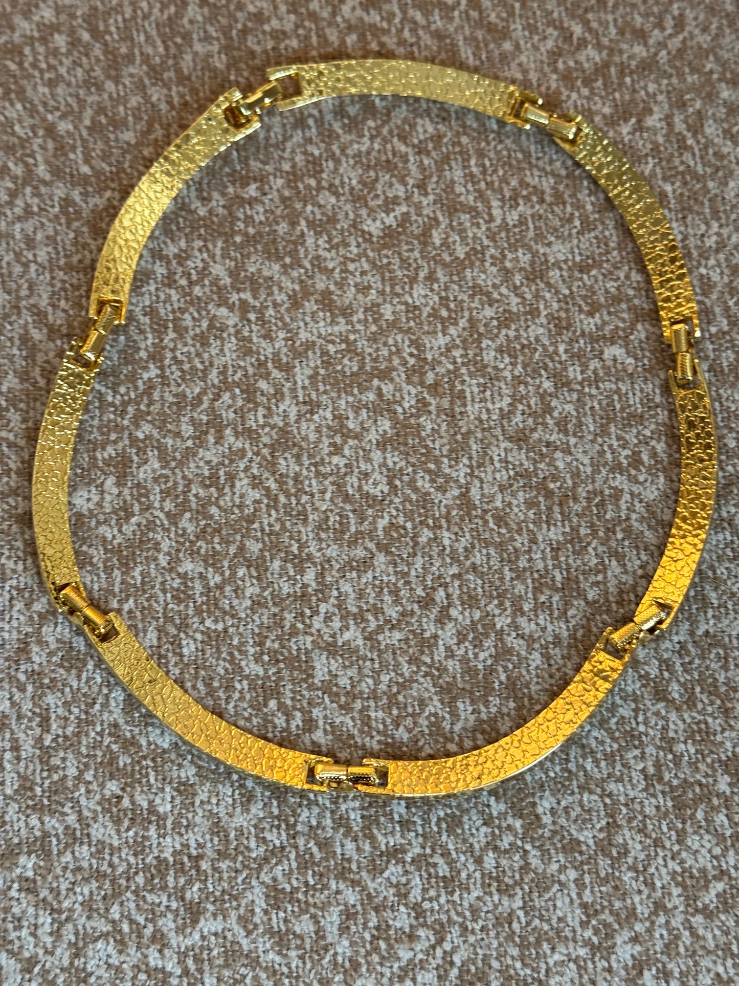 Vintage Gold-Tone Curved Panel Necklace with Square Aurora Borealis Crystals – Glam Sparkle