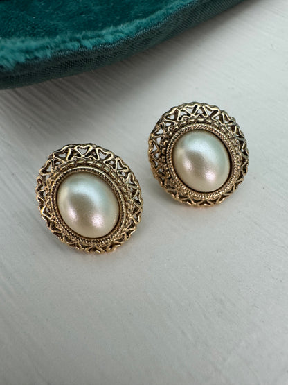 Vintage Victorian Revival 1928 Faux Pearl Filigree Post Earrings