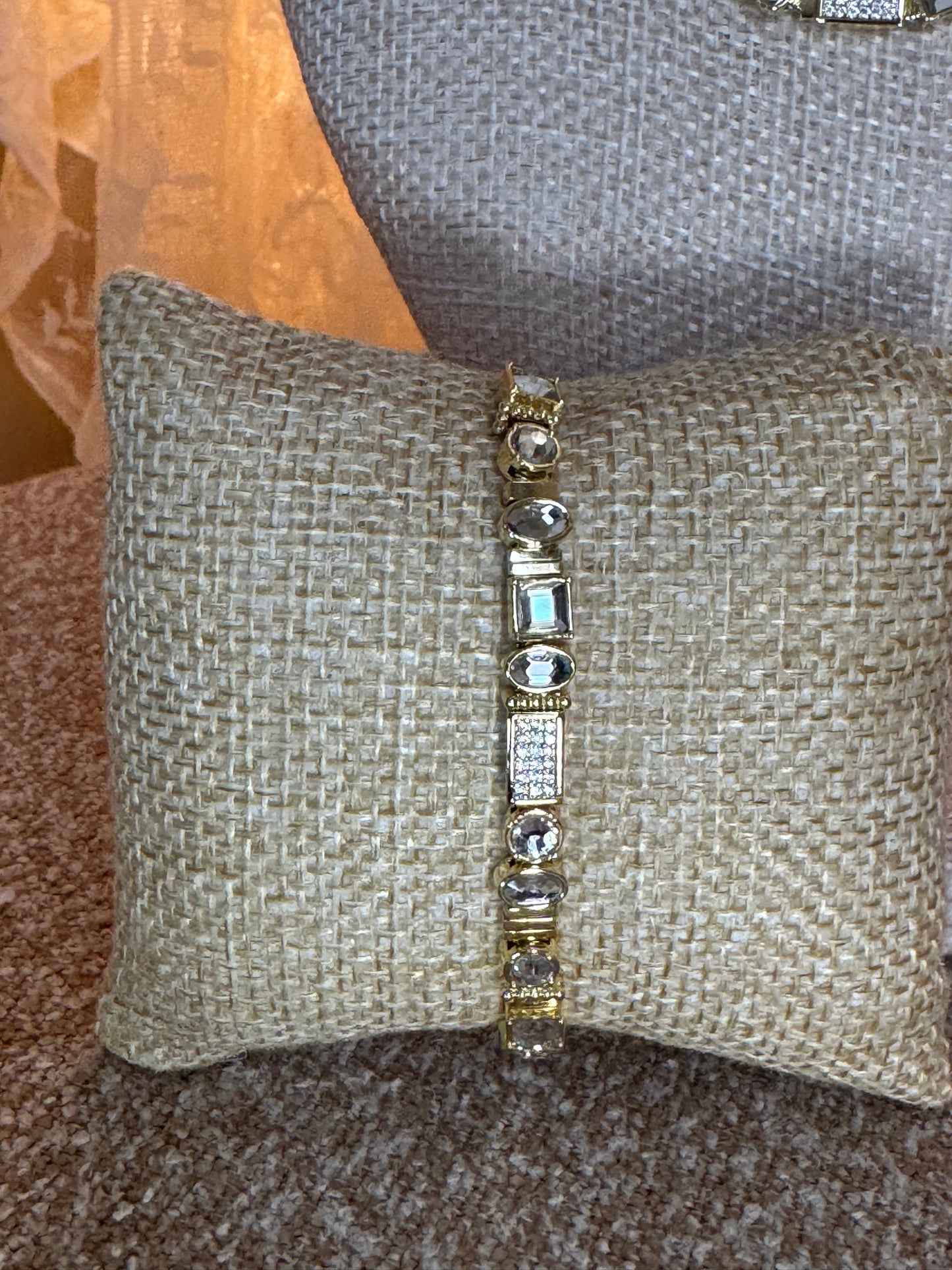Authentic Gorjana "Venice Gem" Necklace & Bracelet Set – Gold Herringbone with Clear Crystal Accents