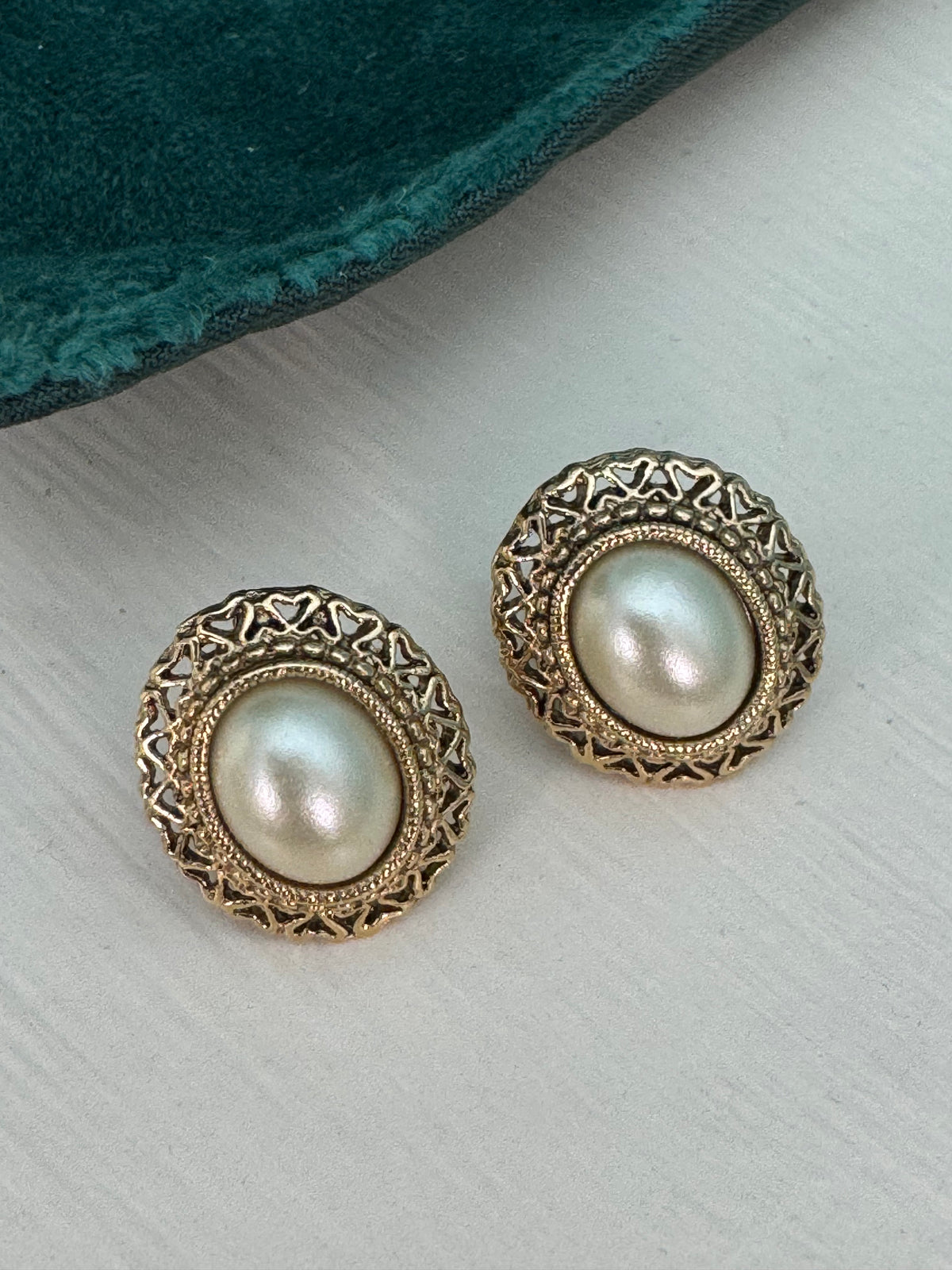Vintage Victorian Revival 1928 Faux Pearl Filigree Post Earrings