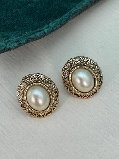 Vintage Victorian Revival 1928 Faux Pearl Filigree Post Earrings