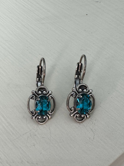 Sadie Green Crystal Drop Earring in Antiqued Silver & Vibrant Teal