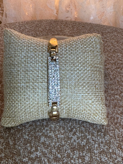 18K Gold Plated ID-Style Link Bracelet with Pavé Rectangular Bar