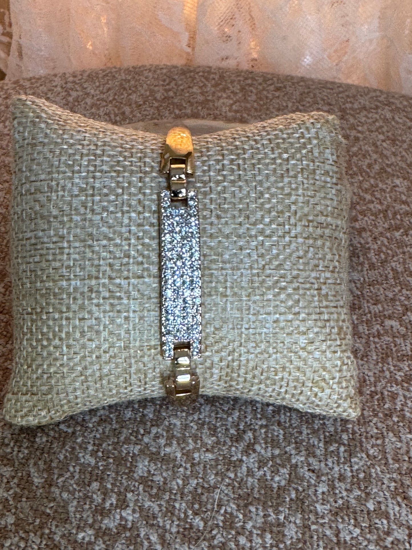 18K Gold Plated ID-Style Link Bracelet with Pavé Rectangular Bar