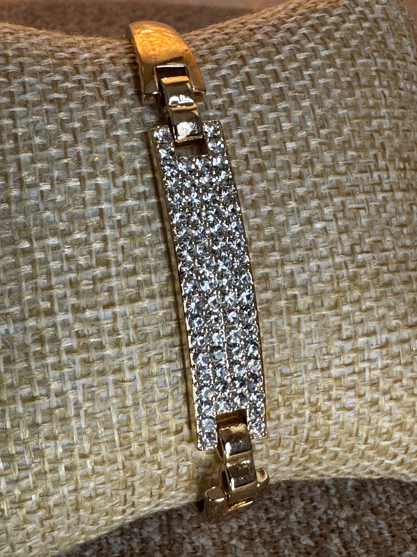 18K Gold Plated ID-Style Link Bracelet with Pavé Rectangular Bar