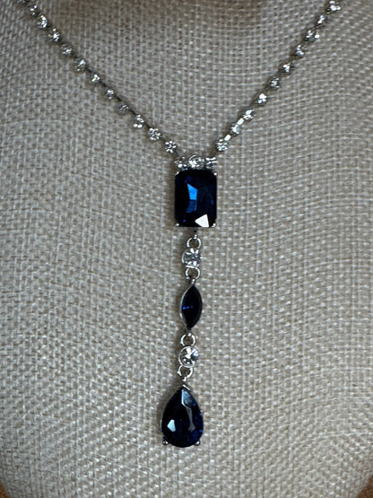 Vintage Carolee Simulated Sapphire & Crystal Y-Drop Necklace – Signed