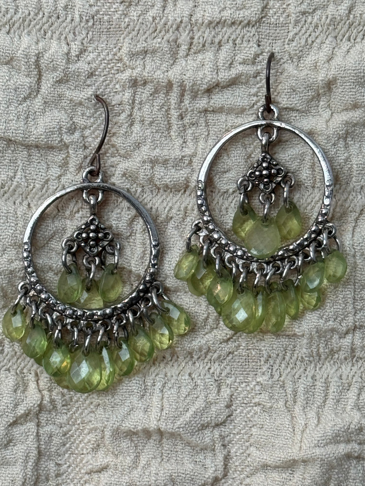Boho-Luxe Vintage Peridot-Green Chandelier Earrings