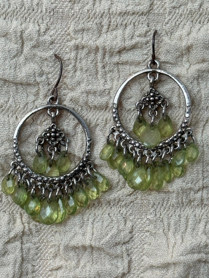 Boho-Luxe Vintage Peridot-Green Chandelier Earrings