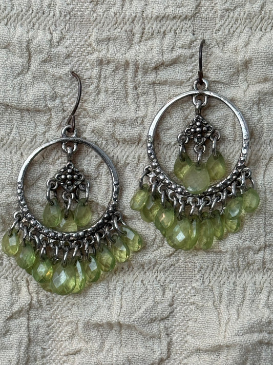 Boho-Luxe Vintage Peridot-Green Chandelier Earrings