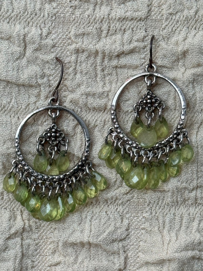 Boho-Luxe Vintage Peridot-Green Chandelier Earrings