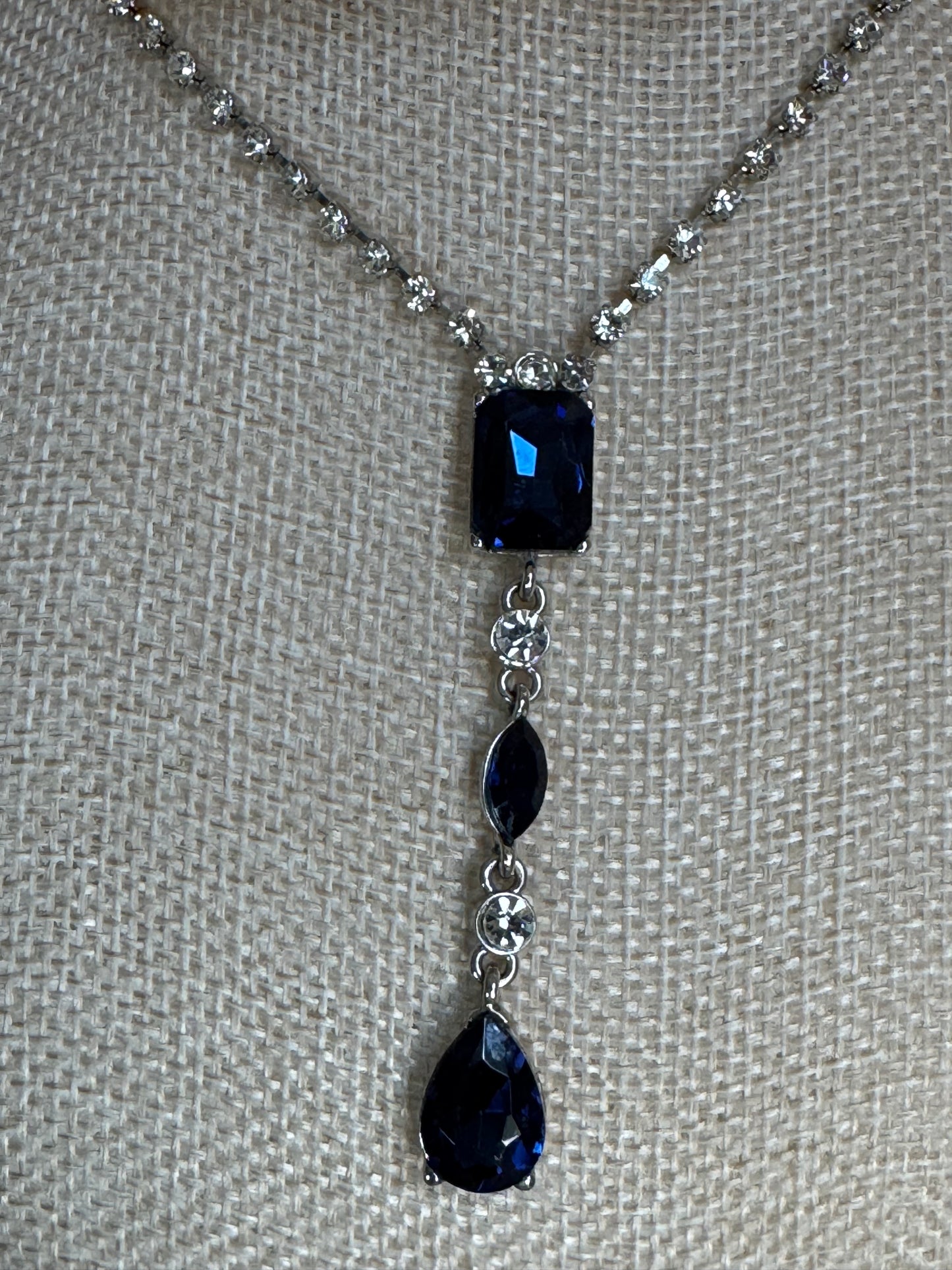Vintage Carolee Simulated Sapphire & Crystal Y-Drop Necklace – Signed