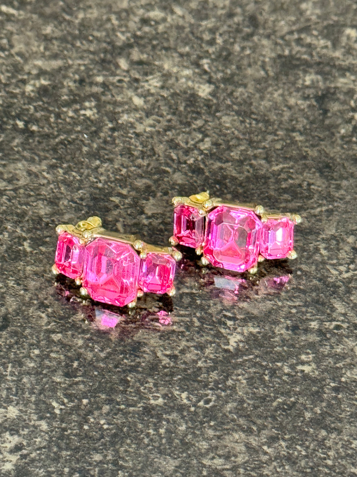 Vibrant Mid-Century Glamour: Watermelon Pink Emerald-Cut Statement Studs
