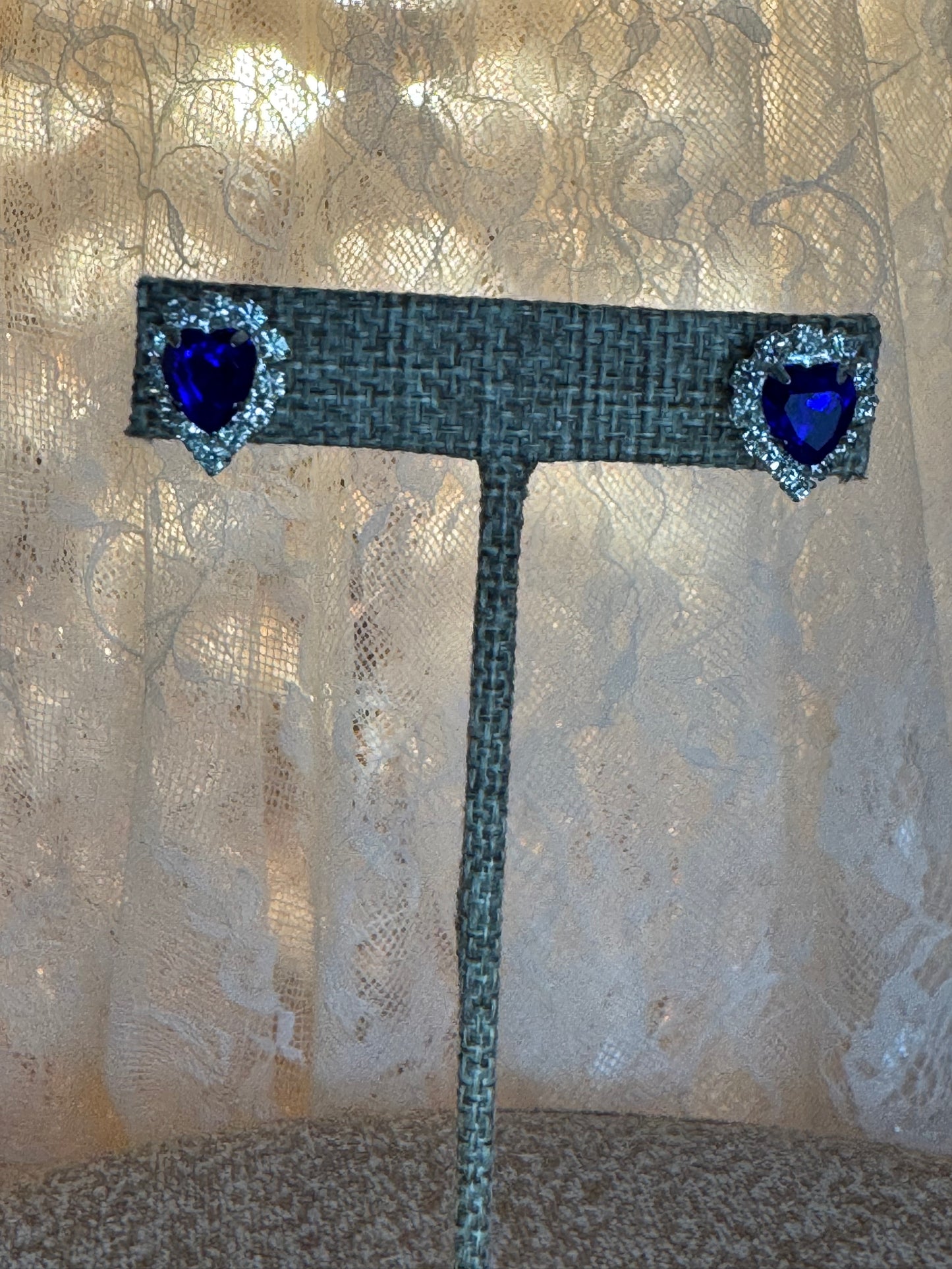 1998 BC LIND Titanic-Inspired Heart Earrings – Vintage Sapphire Blue Halo