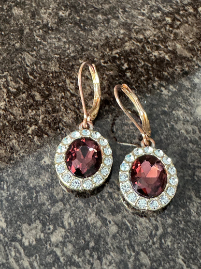 Vintage Monet Plum Purple Oval Halo Drop Leverback Earrings