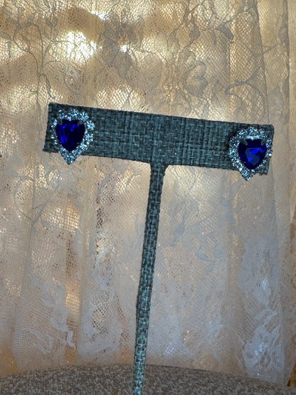 1998 BC LIND Titanic-Inspired Heart Earrings – Vintage Sapphire Blue Halo