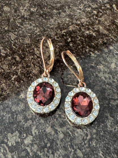 Vintage Monet Plum Purple Oval Halo Drop Leverback Earrings