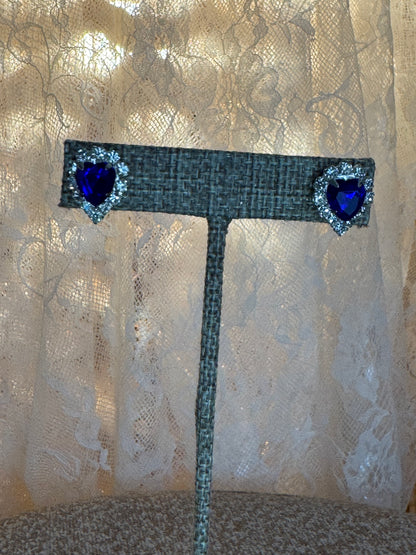 1998 BC LIND Titanic-Inspired Heart Earrings – Vintage Sapphire Blue Halo