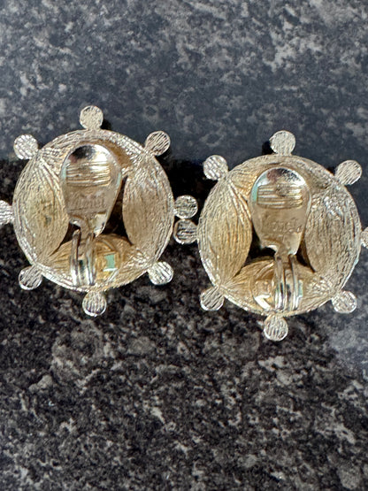 Signed Monet Vintage Gold Tone Clip Earrings