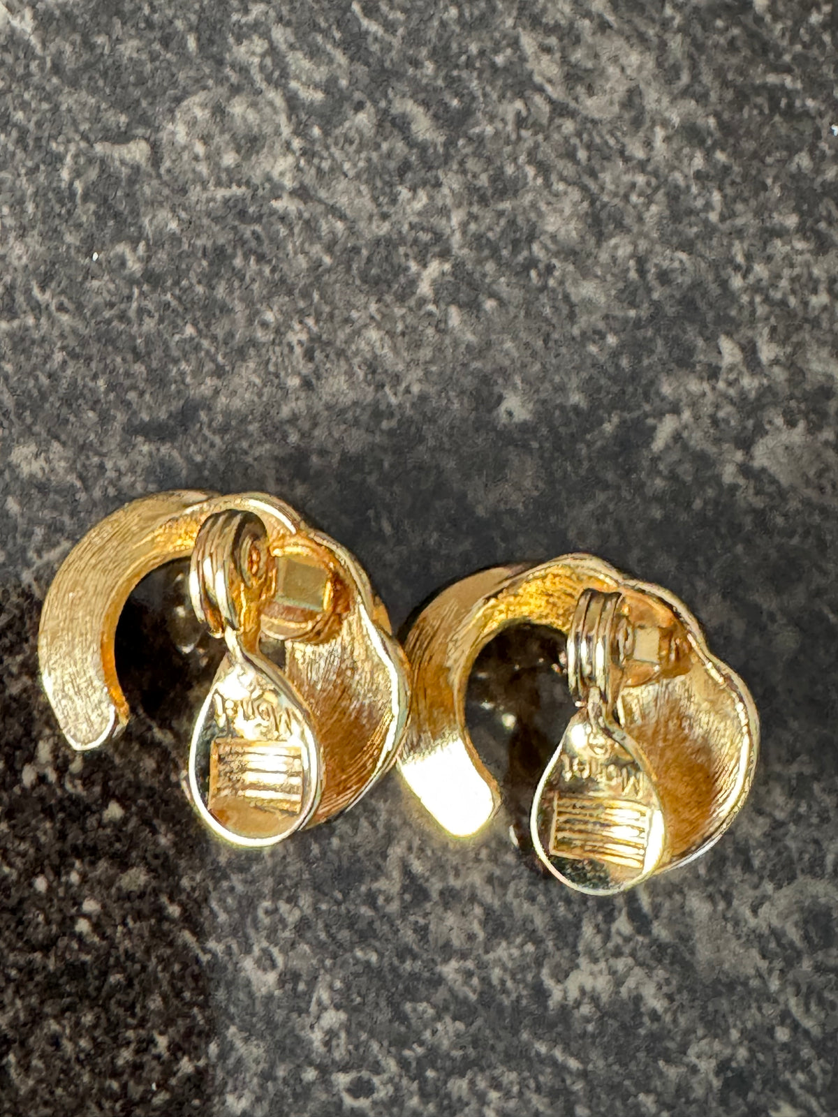 Signed Monet Vintage Gold Tone Clip Earrings