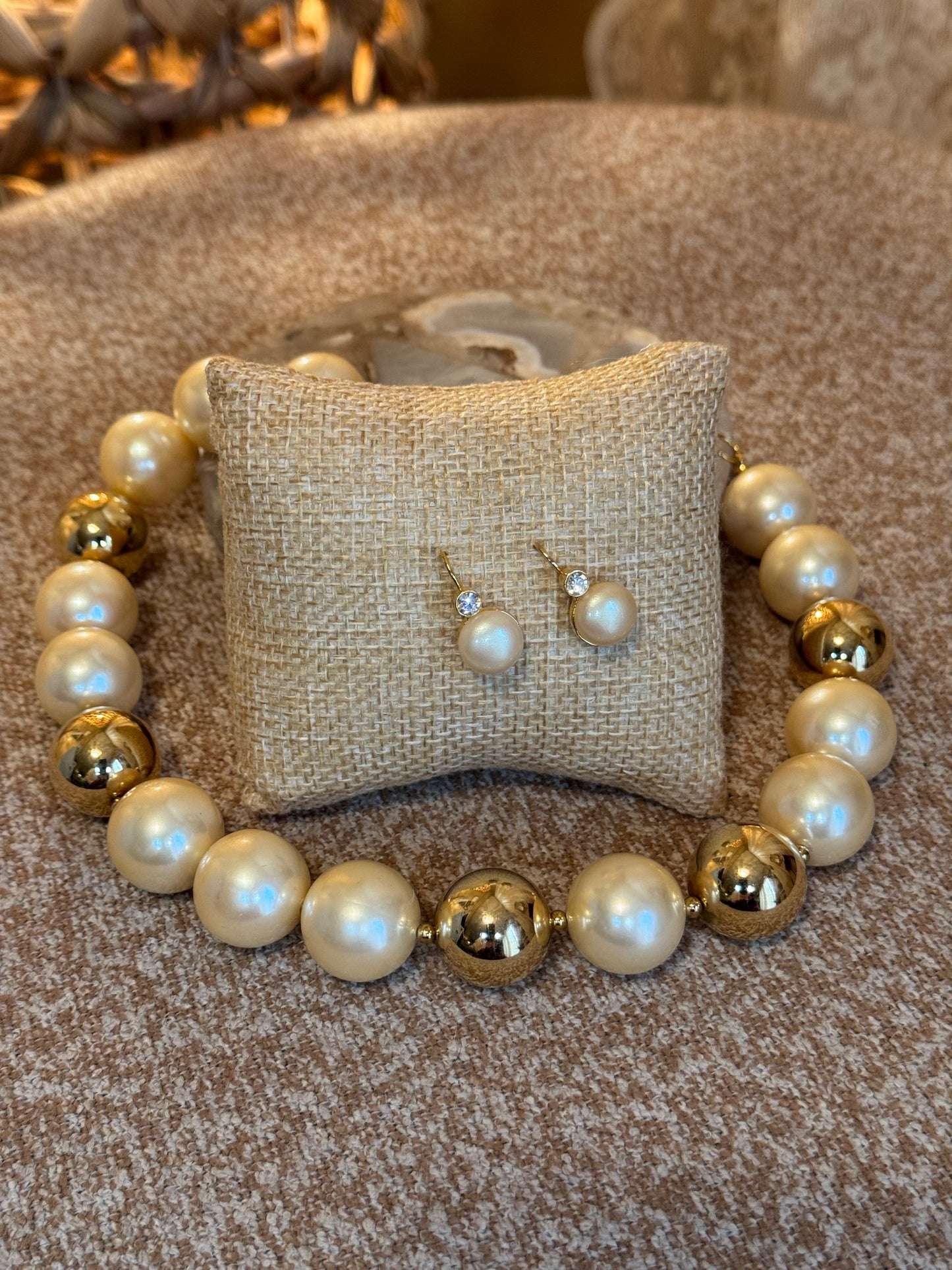 Vintage Liz Claiborne Gold-Tone and Faux Pearl Necklace Signed LC