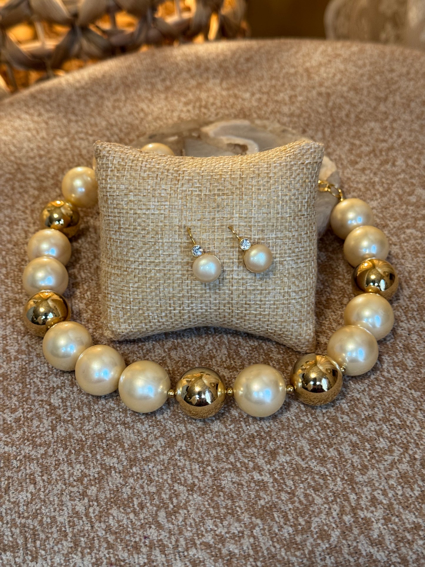 Vintage Liz Claiborne Gold-Tone and Faux Pearl Necklace Signed LC