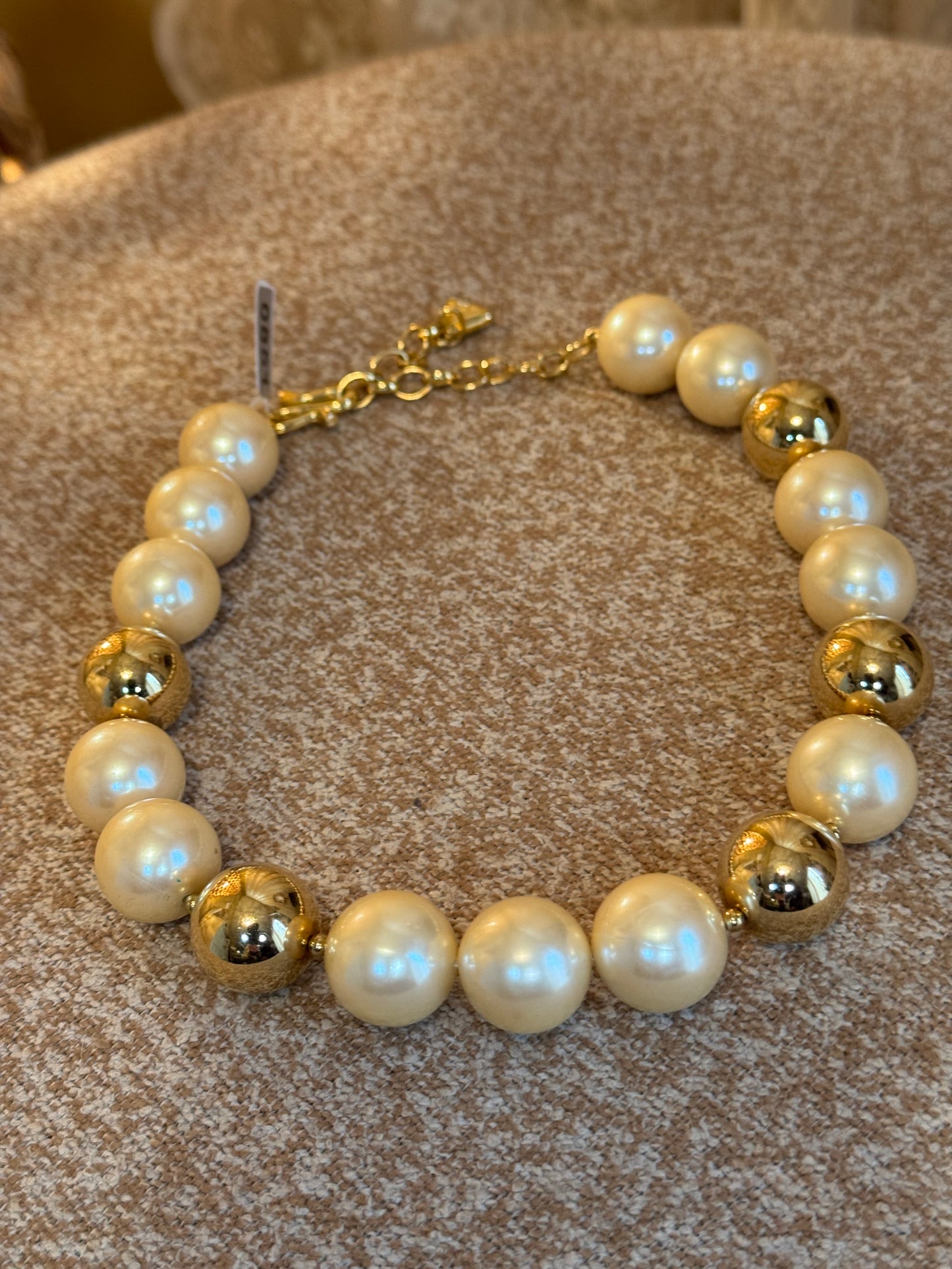 Vintage Liz Claiborne Gold-Tone and Faux Pearl Necklace Signed LC
