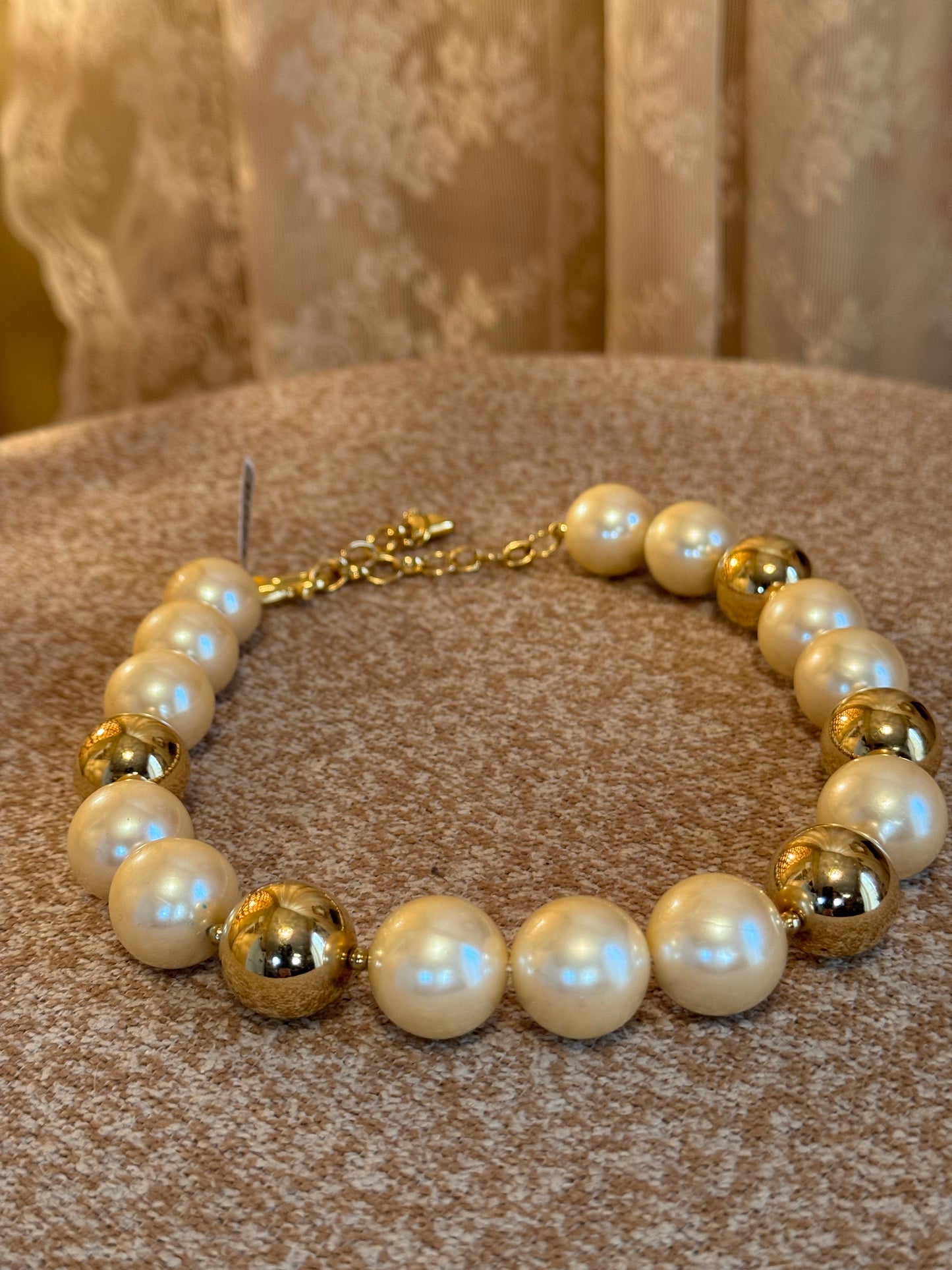 Vintage Liz Claiborne Gold-Tone and Faux Pearl Necklace Signed LC