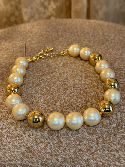 Vintage Liz Claiborne Gold-Tone and Faux Pearl Necklace Signed LC
