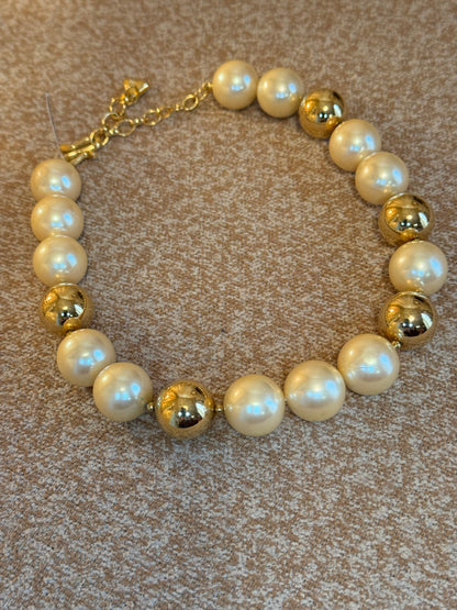 Vintage Liz Claiborne Gold-Tone and Faux Pearl Necklace Signed LC