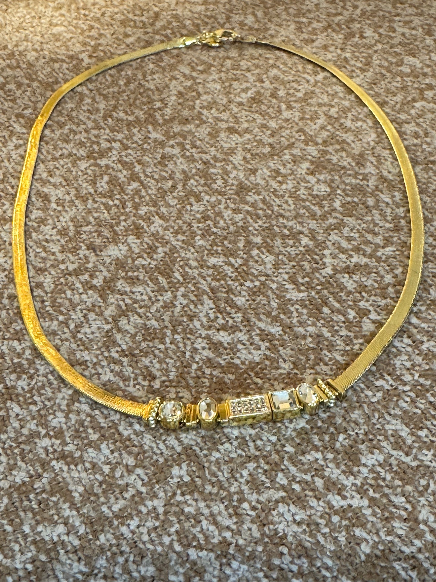 Authentic Gorjana "Venice Gem" Necklace & Bracelet Set – Gold Herringbone with Clear Crystal Accents