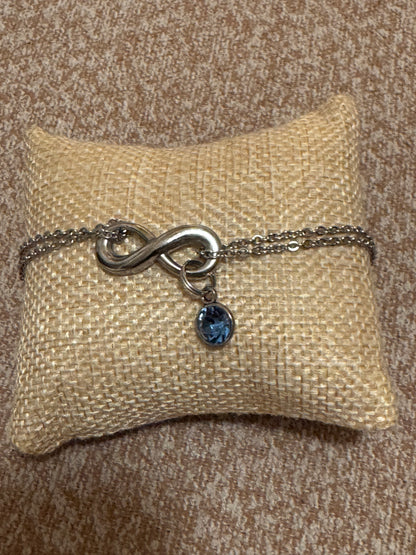Stainless Steel Infinity Bracelet with Blue Crystal Charm – Double Strand