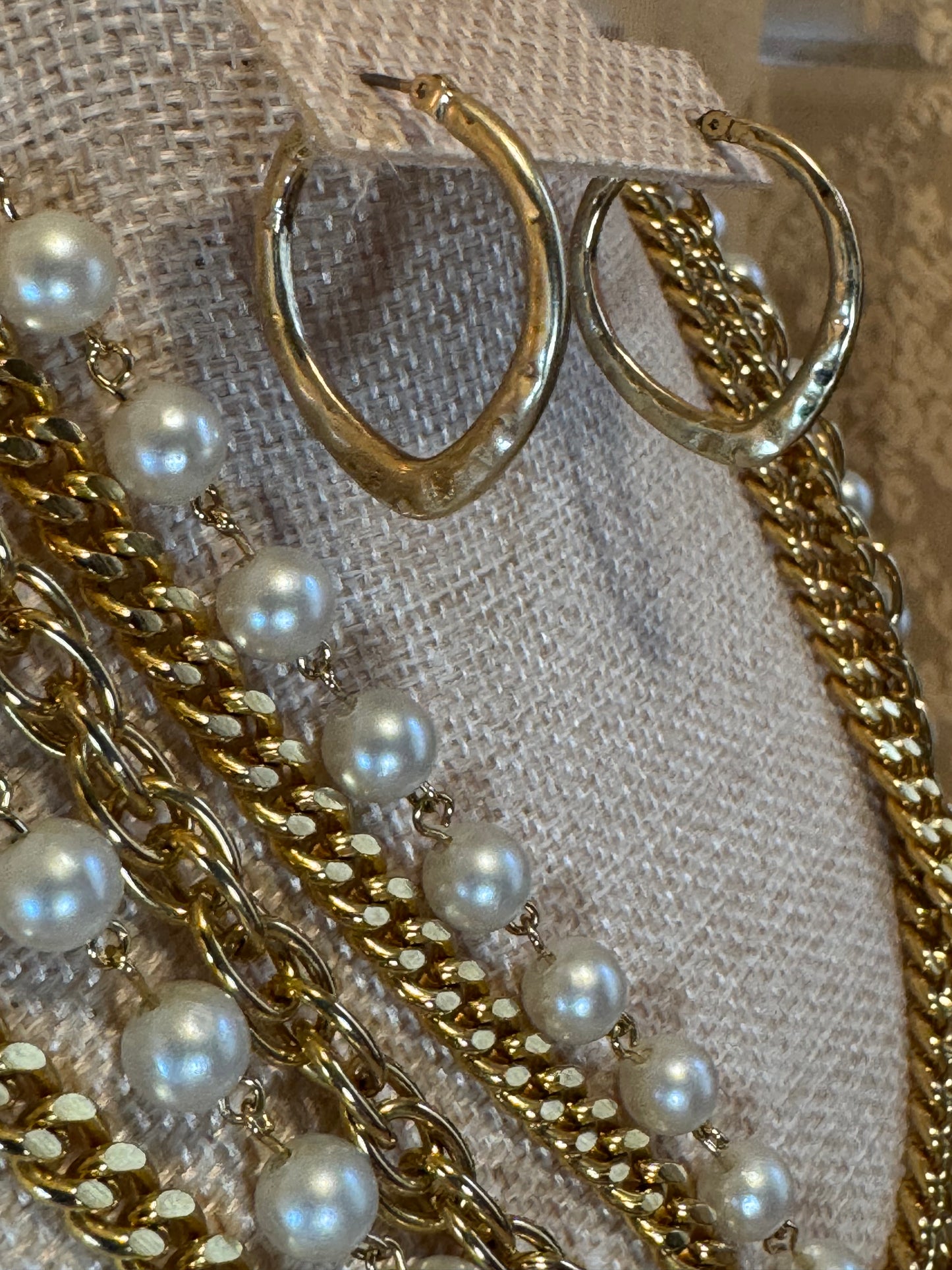 Vintage Multi-Strand Gold & Faux Pearl Statement Necklace