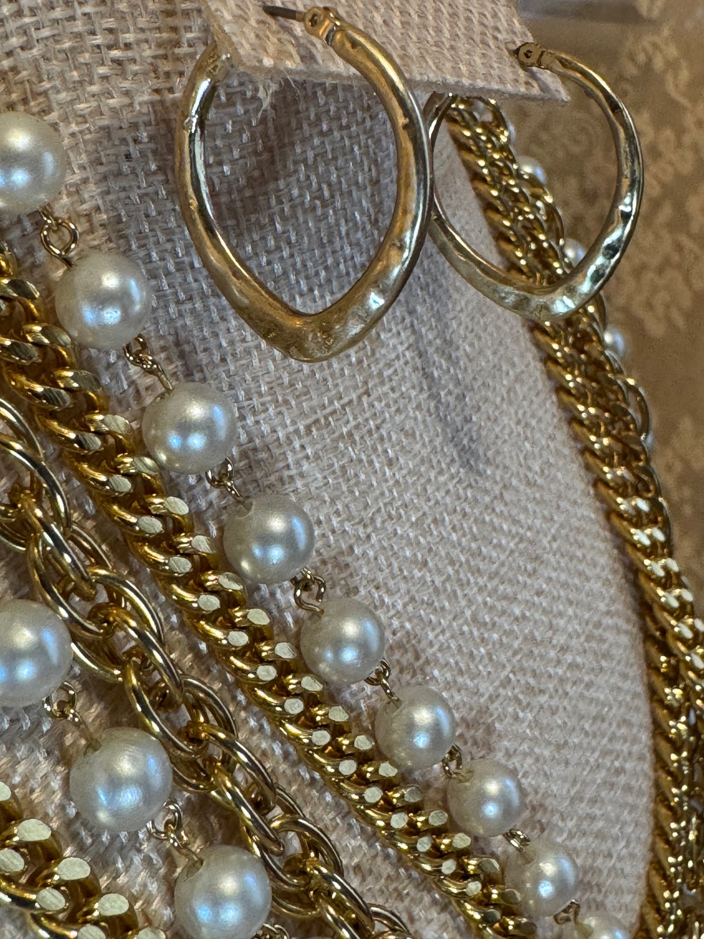 Vintage Multi-Strand Gold & Faux Pearl Statement Necklace