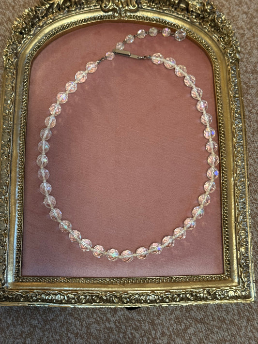 Vintage Aurora Borealis Crystal Necklace Made in Austria Iridescent Graduated AB Beads 1950s 1960s
