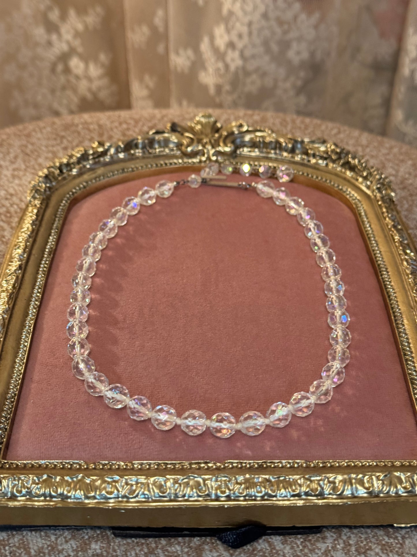 Vintage Aurora Borealis Crystal Necklace Made in Austria Iridescent Graduated AB Beads 1950s 1960s
